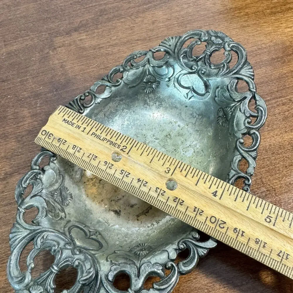 Antique Art Nouveau Silverplate Pierced Bon Bon Bread Tray Floral Openwork 7